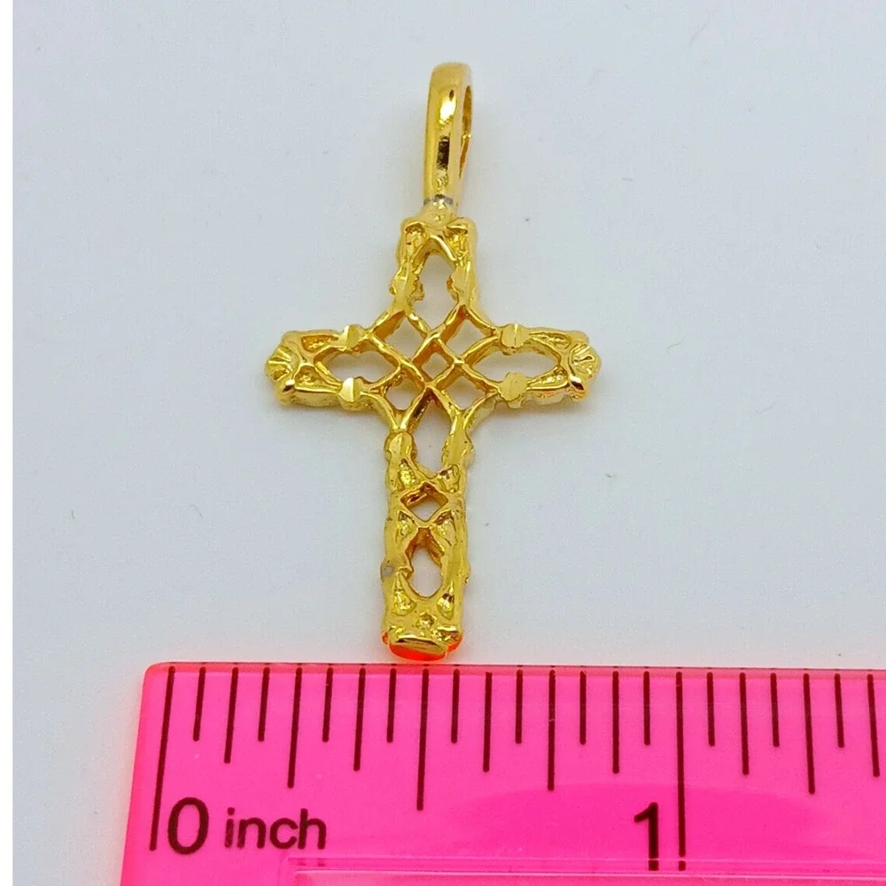 Karatbond Vintage Y2K Gold Filigree Nugget Cross Pendant Made in USA NOS
